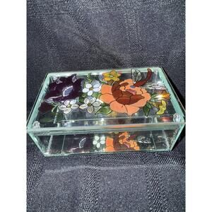 Joan Baker glass box floral Pattern Hand painted beveled glass NIB